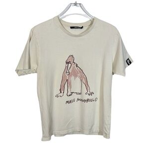 Rome Pays Off Mens Cream Relaxed‎ Fit Short Sleeve Tee with Line Art Small